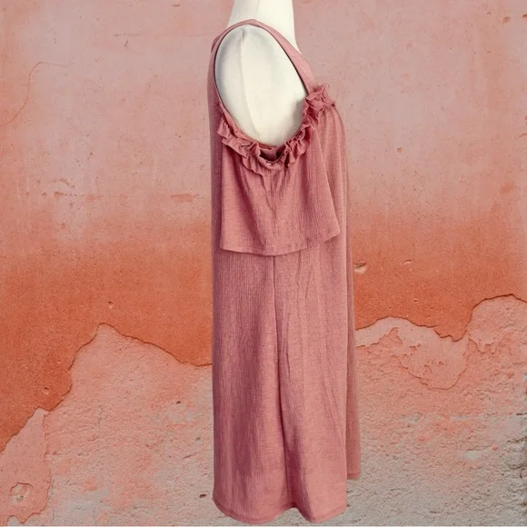 LC Lauren Conrad Cold Shoulder Ruffle Shift Dress Women’s S 4/6 Desert Mauve NWT - Picture 4 of 15